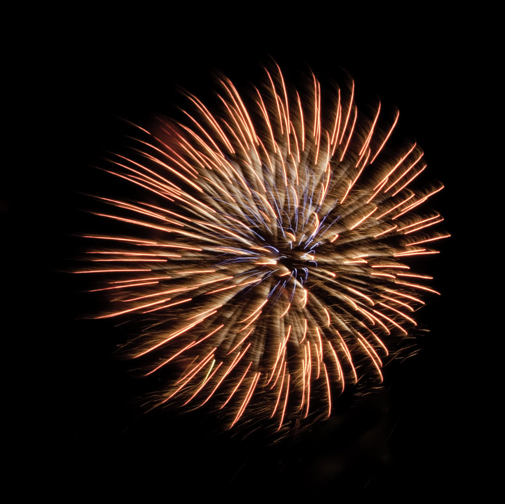 Large burst of fireworks with feathery motion blur